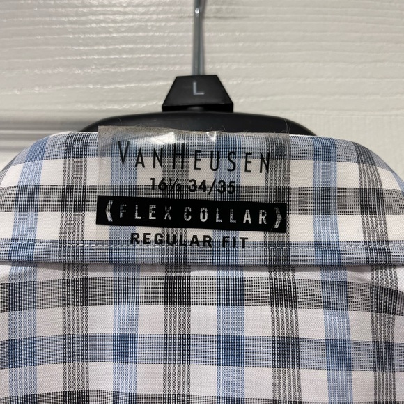 NWT Van Heusen Men’s Large Button Up Long Sleeve Checked Flex Collar Shirt - Picture 6 of 7